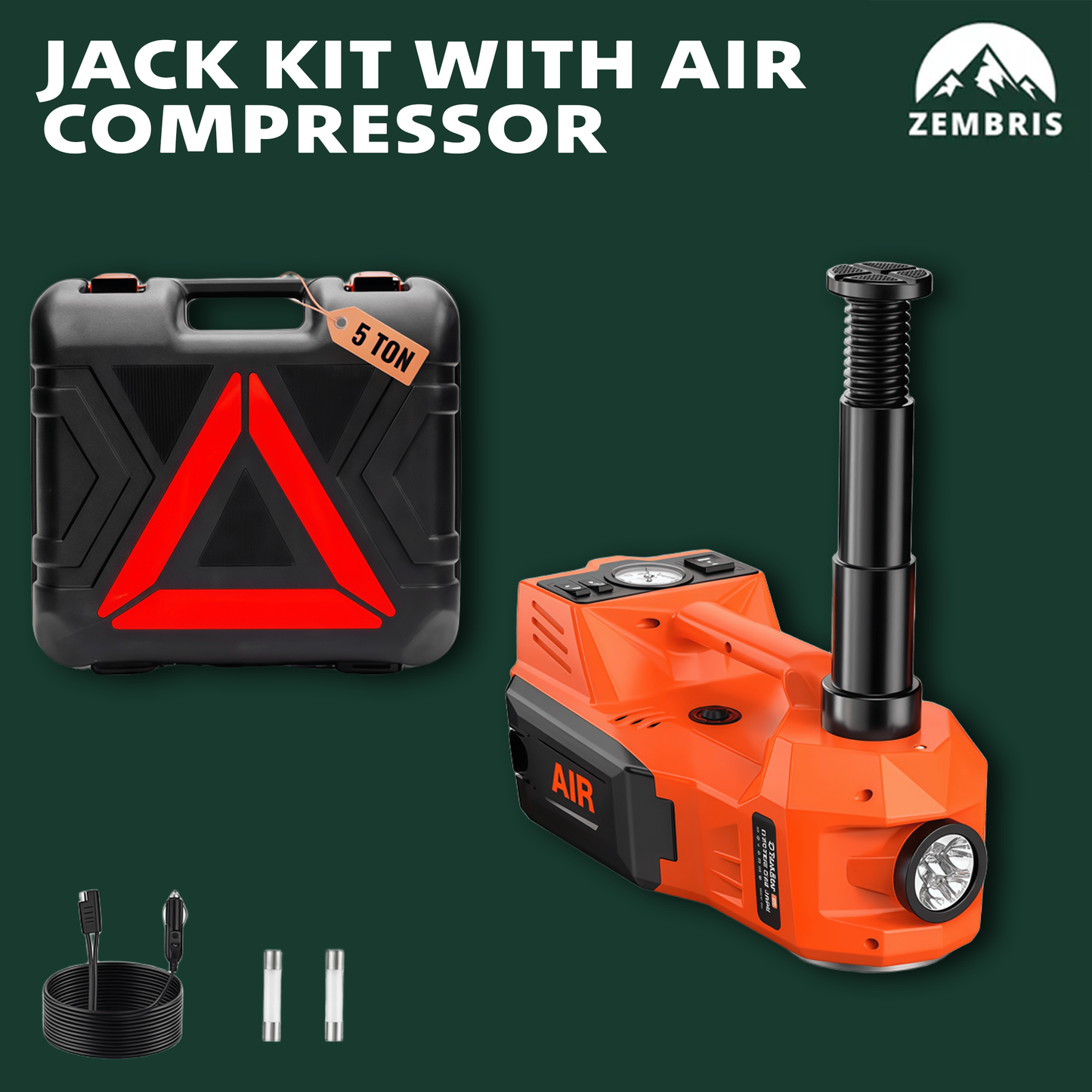 Electric Hydraulic Car Jack Kit with Air Compressor (12V)