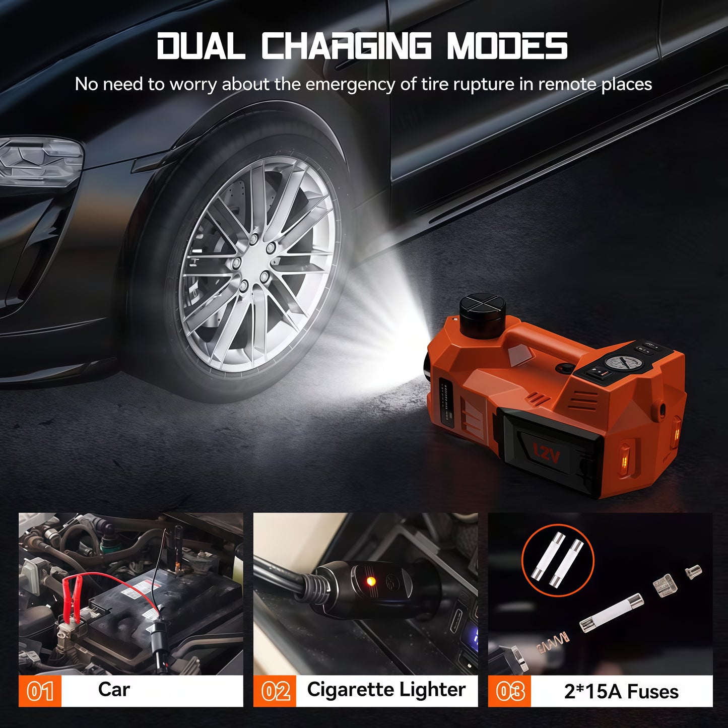Electric Hydraulic Car Jack Kit with Air Compressor (12V)