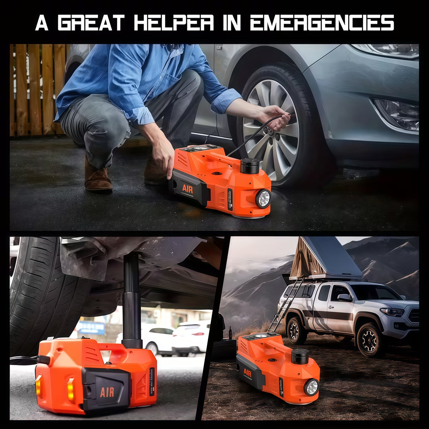 Electric Hydraulic Car Jack Kit with Air Compressor (12V)