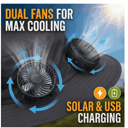 Wide-Brim Solar Fan Sun Hat